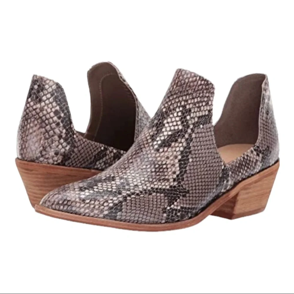 CHINESE LAUNDRY FOCUS SNAKE PRINT CUT OUT ANKLE BOOTIES